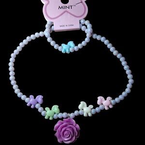 MINT Pastel Lavender Bead Necklace with Purple Rose & Multicolor Pony Charms